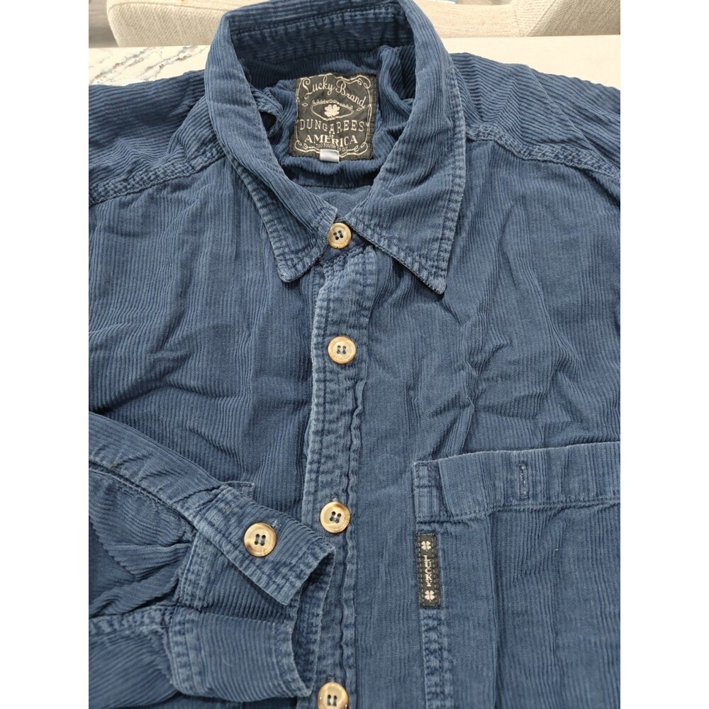 VTG USA Lucky Brand Shirt Mens Large Blue Corduroy Long Sleeve Western Casual